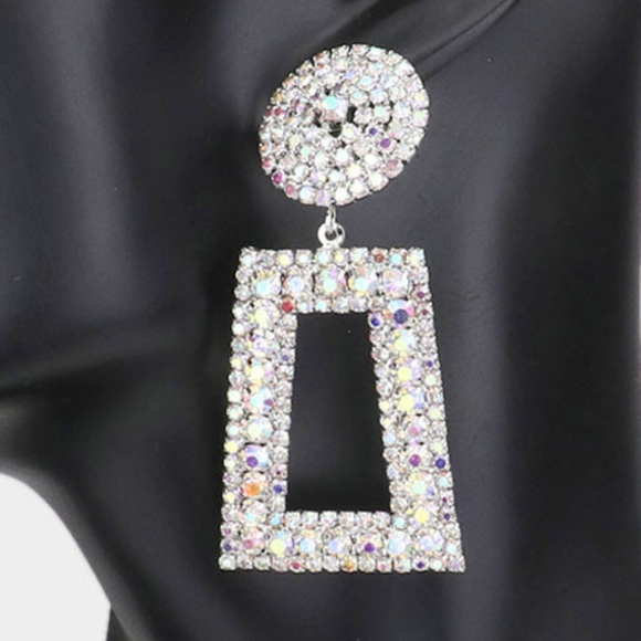 Abalone Silver Geometric Trapezoid Dangle Fashion Earrings Open Rectangle - Picture 2 of 2